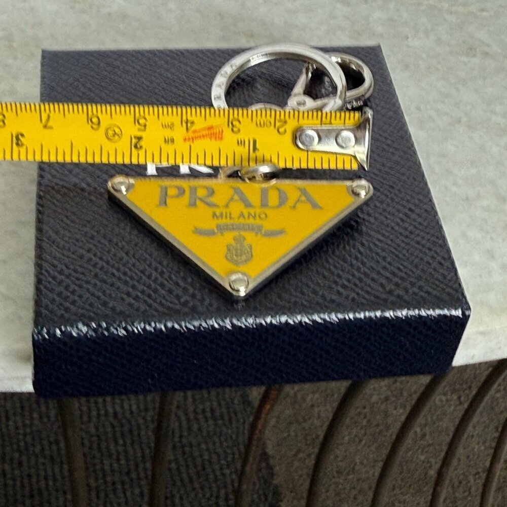 PRADA Key Ring Charm PRADA Metal Triangle Triangle Logo Plate, Yellow, IPS057 - Picture 10 of 10